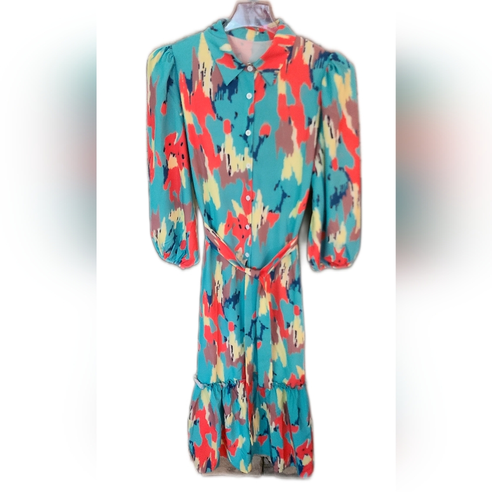 SHEIN Colorful Abstract Long Sleeve Dress